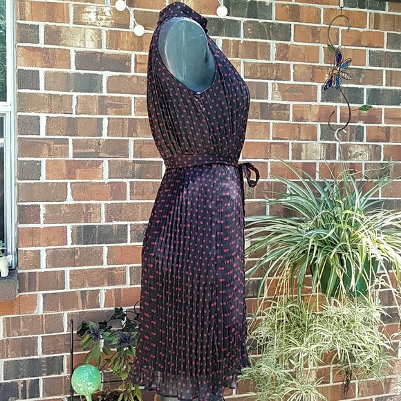 Retro Pleated Chiffon Belted Polka Dot Dre… - Picture 2 of 8